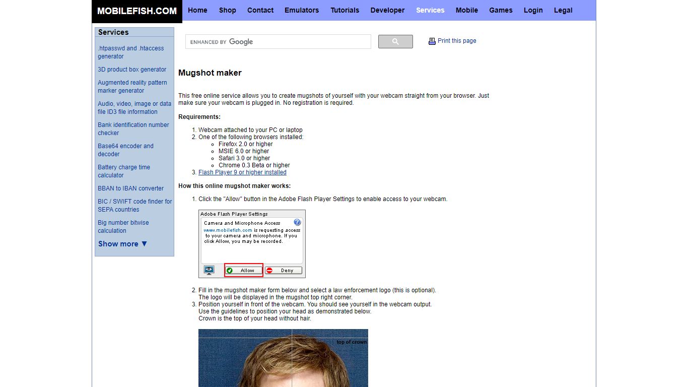 Mobilefish.com - Mugshot maker