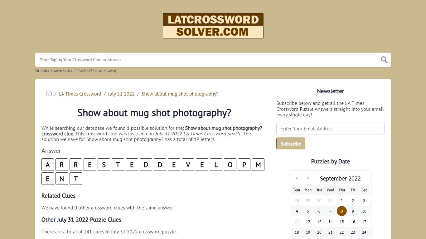 Show about mug shot photography? - latcrosswordsolver.com